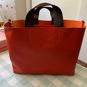 Clare V. Bateau tote rustic poppy with brown CIAO handles NWT